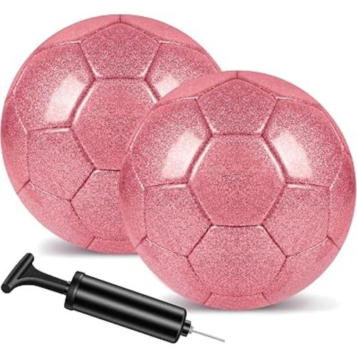 2 Pcs Glitter Soccer Ball Glitter Silver with Pump & Needle, Soccer Ball Kitfor Back to School, Birthday Gifts, Outdoor Sports Recreation Ball