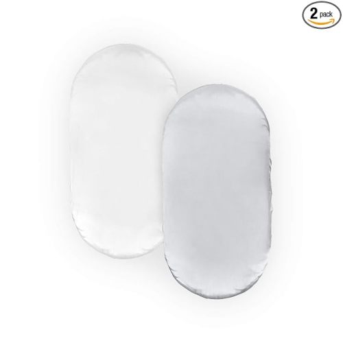 2 Pack Satin Bassinet Sheets, Great for Baby Sensitive Hair, White and Gray