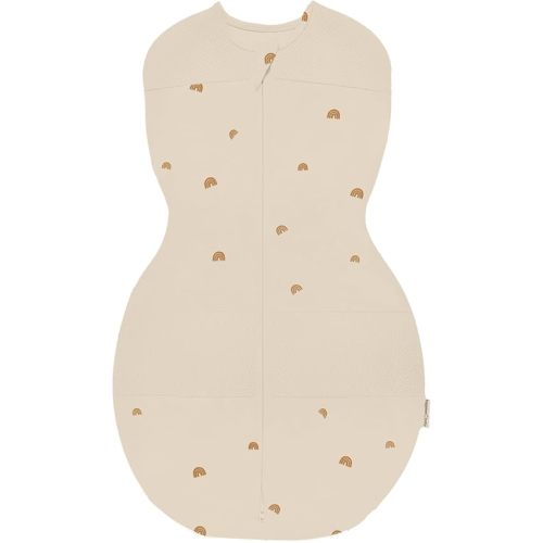 Happiest Baby Sleepea 5-Second Swaddle - 100% Organic Cotton Baby Swaddle Blanket - Doctor Designed Promotes Healthy Hip Development (Tan Rainbows, Small)