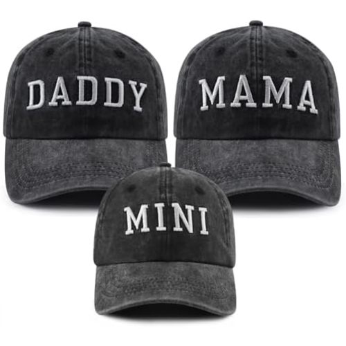Daddy Mama Mini Parent-Child Hat, Funny Adjustable Cotton Embroidered Matching Family Baseball Cap Set of 3