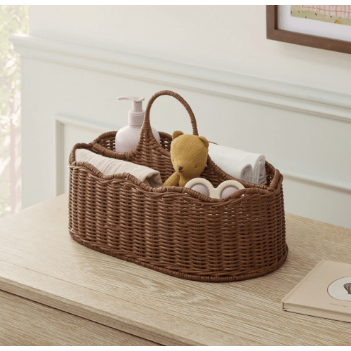 Scallop Rattan Diaper Caddy