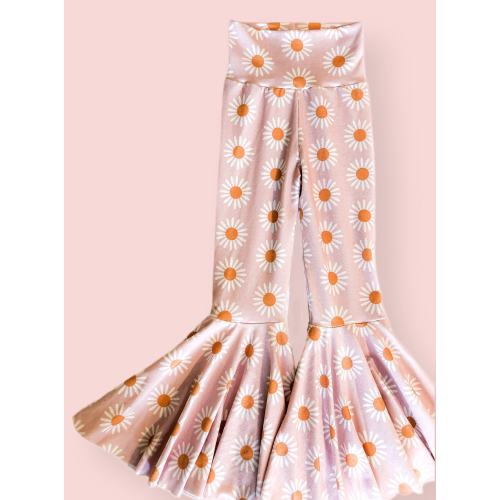 Retro Pink Daisy Print / Vintage Bell Bottoms / Bummies / Lounge Set / Leotard / Peplum