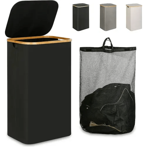 Laundry Hamper with Lid, 110L Large Laundry Hamper with Handle and Lid, Collapsible Clothes Basket Organizer with Removable Inner Bag for Clothes Toys Towels - Black