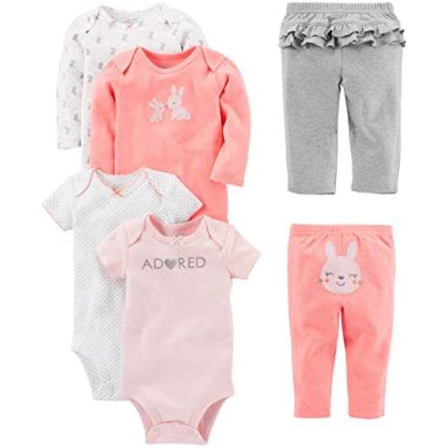 Simple Joys by Carter's Baby Girls' 6-Piece Bodysuits (Short and Long Sleeve) and Pants Set