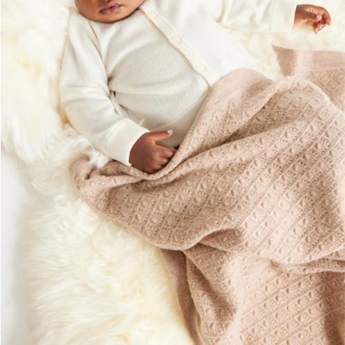 Washable Cashmere Pointelle Baby Blanket in Oatmeal