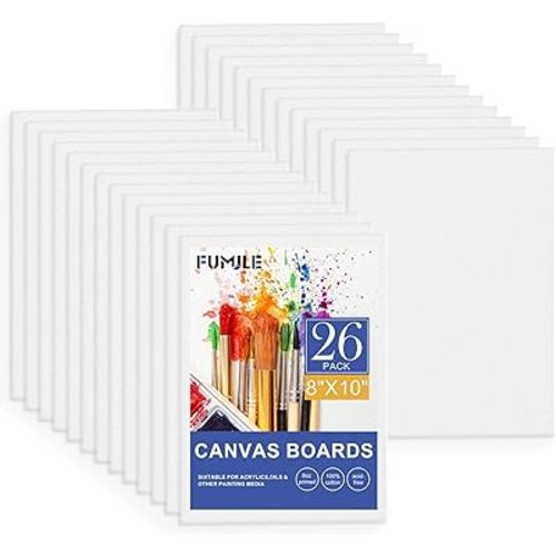 FUMILE Canvas Boards for Painting 8x10, 26 Pack Canvases Primed Acid Free Blank Canvas Panels for Classroom and Parties