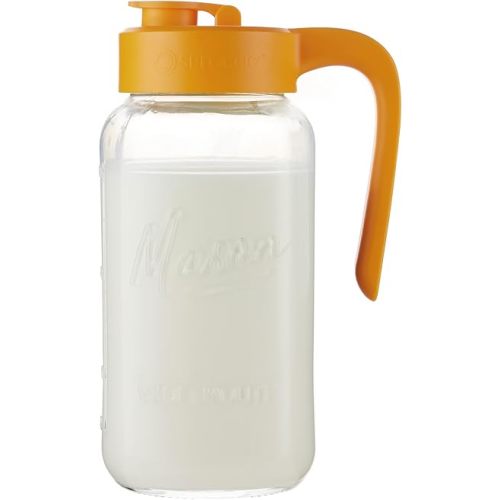 Mason Jar Pitcher - Airtight & Leakproof Glass Pitcher with Lid, Perfect for Breastmilk, Cold Brew, and Sun Tea, 2 Quart (64 oz) Mason Jar with Pour Spout Lid