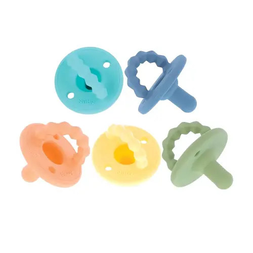 Nuby Silicone Softees Pacifier and Teethers - (5-Pack) Silicone Baby Pacifiers and Teethers - 0+ Months - Assorted Colors