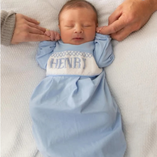Solid Blue Baby Snuggles Custom Nightgown and Cap