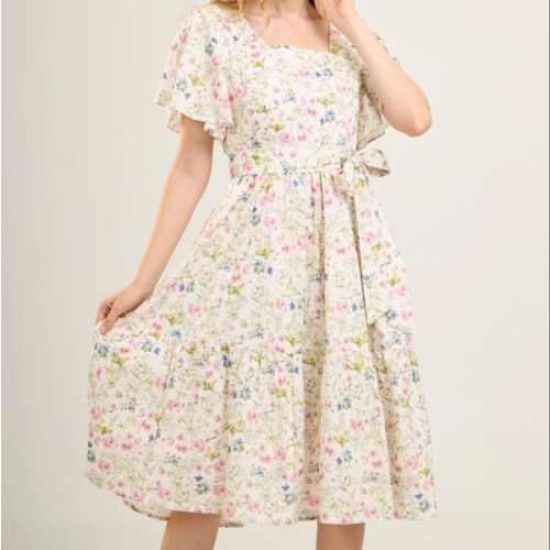 Princess Cotton Midi Dress with Nursing Zippers in Sweet Wildflowers
