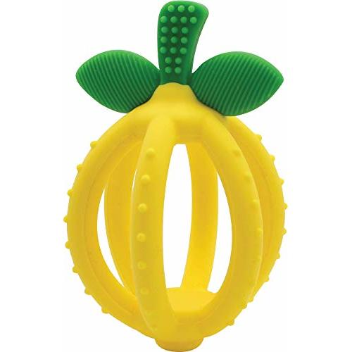 Itzy Ritzy Teething Ball & Training Toothbrush – Silicone, BPA-Free Bitzy Biter Lemon-Shaped Teething Ball Featuring Multiple Textures to Soothe Gums and an Easy-to-Hold Design, Lemon
