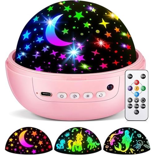 COOLNIGHT Unicorn Night Light Star Projector for Kids, 3 Films+93 Colors Kids Projector Night Light,360° Rotating All Night, Remote+Dimmable+Timer,3 Year Old Girl Gifts,4 Year Old Girl Birthday Gifts