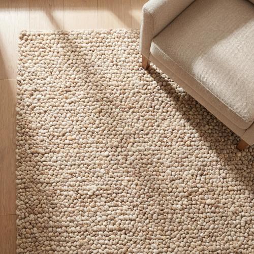 Chunky Wool Rug Beige Handwoven Pebble Texture Carpet Neutral Minimalist Living Room Nursery Soft Thick Area Rug