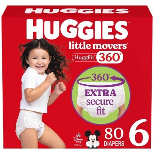 Huggies Little Movers HuggFit 360 Pull On Diapers - Size 6 - 80ct: Diaper Weight Range 35+ lbs, Hypoallergenic, Wood Fluff Pulp, Paraben-Free