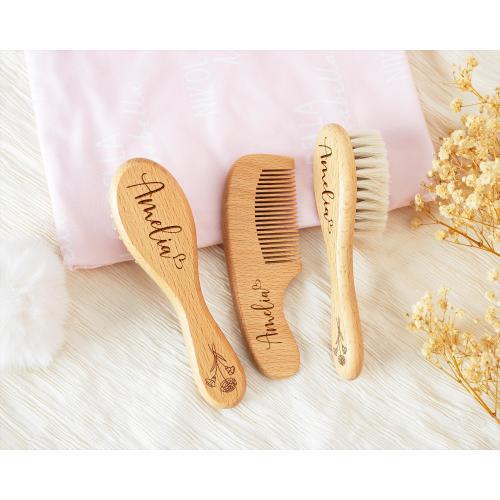 Personalized Baby Wooden Hairbrush Set, Custom Engraved Name Brush, Wooden Baby Brush and Comb Set, Baby Shower, Newborn Gift, New Baby Gift