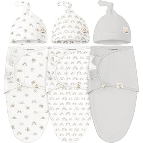 KeaBabies 3-Pack Swaddles for Newborns, Girls, Boys with Hats - Organic Soft Baby Sleep Sacks, Breathable Baby Swaddle 3-6 Months Beanies Set, Premie Infant Sleep Sack 0-3 Months (Shifts)