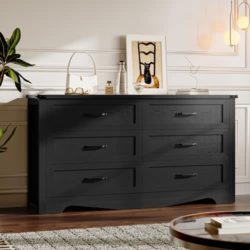 BORNOON 6-Drawer Dresser for Bedroom, Modern Wooden Chest of Drawers with Metal Handles, Anti-Tipping Design, Sturdy and Stable Storage Organizer for Living Room, Entryway, Home Office