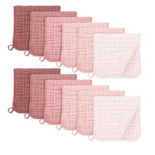 Muslin Burp Cloths for Baby 100% Cotton Burping Cloths for Boys Girls Large 20''X10'' Extra Soft and Absorbent 12 Pack - Gradient Pink