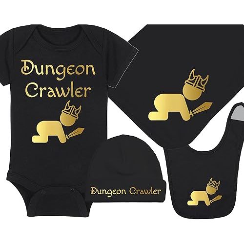 Dungeon Crawler with Baby - Gaming Baby Onesie - Hat - Blanket - Bib Package Combinations