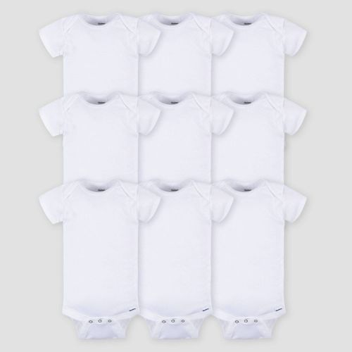 Gerber Baby 9pk Short Sleeve Onesies Bodysuit - White 6-9M