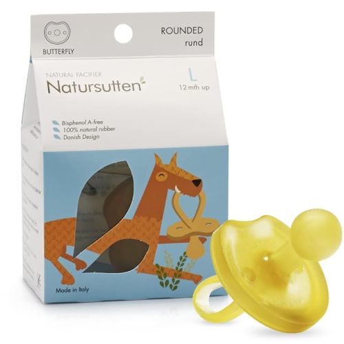 Natursutten Pacifiers 12-18 Months - 1-Pack Butterfly Shield Round Nipple Natural Rubber Safe & Soft BPA-Free Pacifiers for Breastfeeding Babies - Newborn Pacifiers Made in Italy