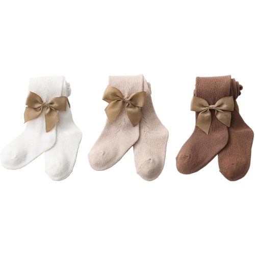 WATOCHE Baby Toddler Girl's Tights Cable Knit Mesh Leggings Little Girl Seamless Stockings Bows Cotton Pantyhose