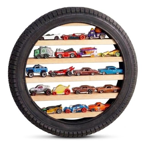 Tapeera Model Car Display Case Stand - Toy Cars Organizer Wall Display Tire Shelf Cabinet - Holds Up to 18 Diecast 1/64 Car Collectibles - Compatible with Hot Wheels Matchbox - Wheel Diameter 16 Inch