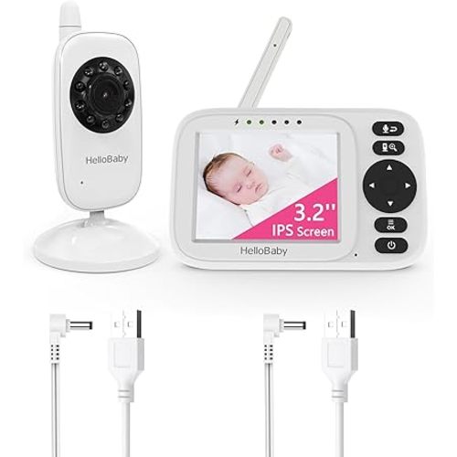 HelloBaby Baby Monitor with Camera and Audio, 3.2'' No WiFi Baby Monitor, Two-Way Talk,Night Vision, VOX/ECO,1000ft, 8 Lullabies,Temperature,2 USB Charging Cables,HB2438plus,for Parents,Elderly & Pets