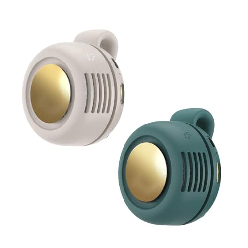 Portable Clip-On Fan, Mini USB Rechargeable 360° Rotatable Fan, 3-Speed Silent Mini Bladeless Fans (White+Green)