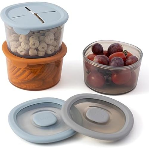 Moonkie Silicone Snack Containers for Kids | 8 oz Baby Food Storage Containers with Airtight Lids and A Snack Lid | Baby Food Jars | BPA Free | Freezer & Dishwasher Safe | 3 Pack