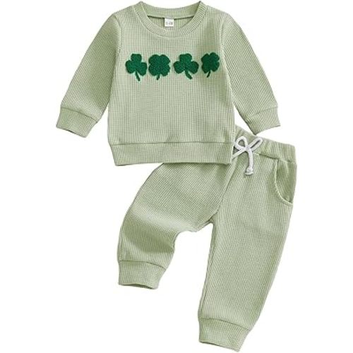 Kupretty Toddler Baby Boy Fall Winter Clothes Embroidery Waffle Knit Sweatshirt Pullover Tops + Casual Pants Outfit Set