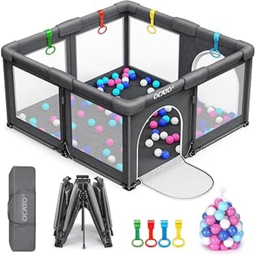 OCATO Baby Playpen: Portable Playpen for Babies and Toddlers Baby Play Yard Fence Area with Anti-Slip Base Playpens Indoor Outdoor Kids Activity Center Pack and Play Babies Boy Girl Gifts (50" × 50")