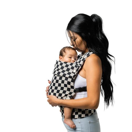 Mabē Monarch Ergonomic Baby Carrier – Premium Cotton Soft Structured Newborn to Toddler Carrier with Hip-Healthy Design, 3 Carry Positions (7-35lbs), Lightweight & Breathable, (Ebony Check)