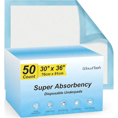 50 Count 30” x 36” Super Absorbency Disposable Underpads, Leakproof Quick Drying, Baby Puppy & Adults Bed Pads Disposable Adults, Dog Pee Pads Extra Large, XXL Incontinence Pads