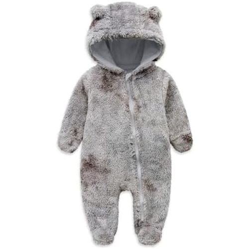 Jimonda Baby Tie Dye Snowsuit Winter Fleece Jumpsuit 0-18 Months, 100% Polyester Hooded Romper with Bear Ears for Infant