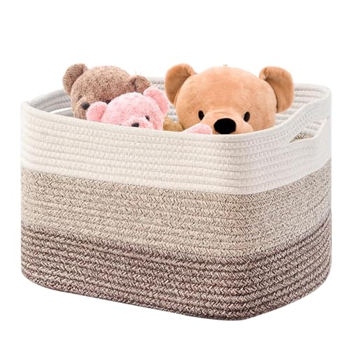 Boensi gradient Yellow Laundry Basket with handle - 21"17"12" Rectangle woven Cotton Rope blanket basket,storage basket for Blankets,Baby Toys & Clothes (Fits Bathroom,Nursery, bedroom,Living Room)