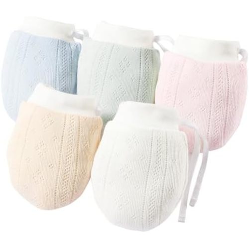 Newborn Mittens No Scratch 100% Cotton Drawstring Mitts Baby Mittens 0-12months 5Pack