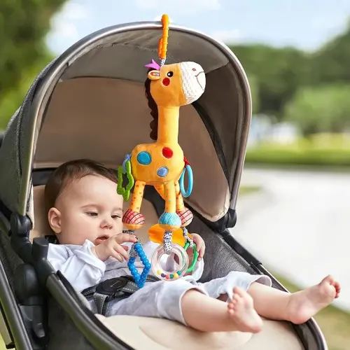 Tumama Giraffe Hanging Rattle with Wind Chimes, Soft Baby Plush Animal Activity Toys for Newborn Toddlers 0-36 Months