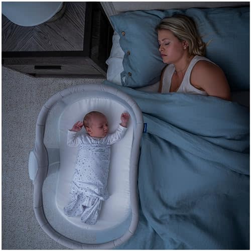 HALO BassiNest Soothing Swivel Sleeper 3.0, Baby Bassinet with Vibration and White Noise, Grey