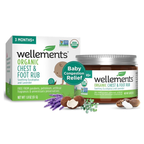 Wellements Organic Baby Chest & Foot Rub for 3 Months+ (1.8 Fl Oz) | Soothes & Comforts | Baby congestion relief* with Eucalyptus and Lavender | Free From Petroleum, Menthol and Artificial Fragrance