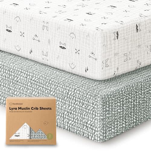 KeaBabies 2-Pack Muslin Crib Sheets for Boys, Girls - 100% Organic Cotton Fitted Baby Crib Mattress Sheet, Soft Breathable Standard Toddler Bed Cover Bedding Set, Neutral, Durable 52x28 (Nordic)
