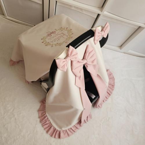 Blush Pink and Light Cream Baby Car Seat Cover Girl with Ruffle, Personalized Baby Carseat Canopy Girl with 3 Pink Bows, Baby Gift for Girl