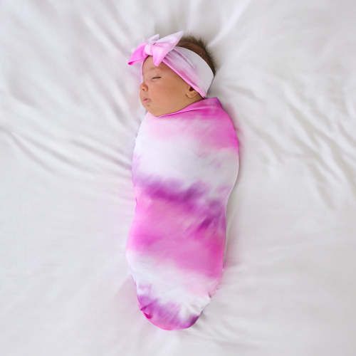 Pink Cosmic Mist Swaddle & Luxe Bow Headband Set | Little Sleepies
