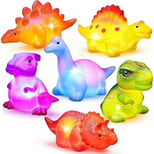 6 Packs Light-Up Floating Dinosaur Bath Toys Set, for Baby Toddler Nephew in Birthday Christmas Easter , Great Water Bathtub Shower Pool Bath Toy for Children Preschool