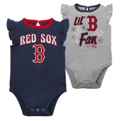 Girls Newborn & Infant Boston Red Sox Navy/Heather Gray Little Fan Two-Pack Bodysuit Set