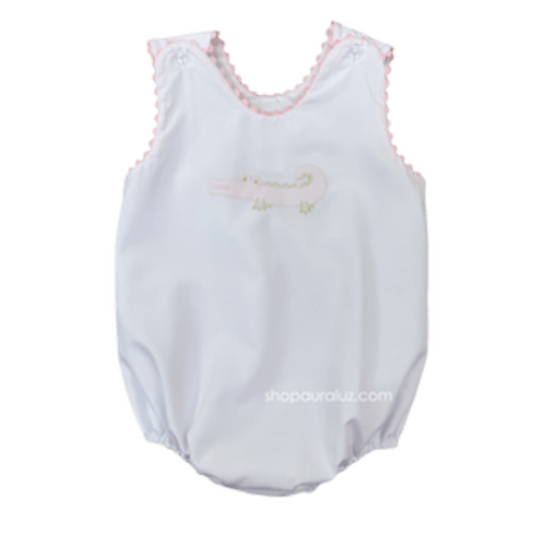 Auraluz Sleeveless Bubble..White with pink ric-rac and embroidered