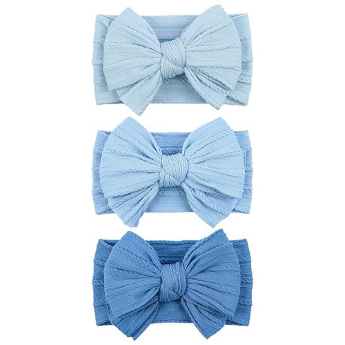 LemonSpace Handmade Nylon Baby Girl Headband Bows for Baby Blue Mix3Pcs