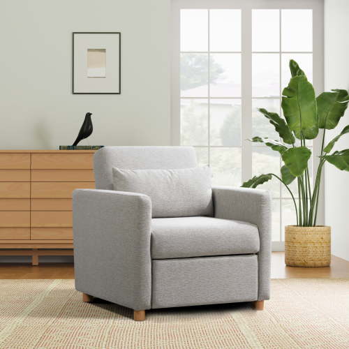 Serta Carly Scandinavian Fabric Foam Solid Print Removable Cushions Convertible Chair, Light Gray