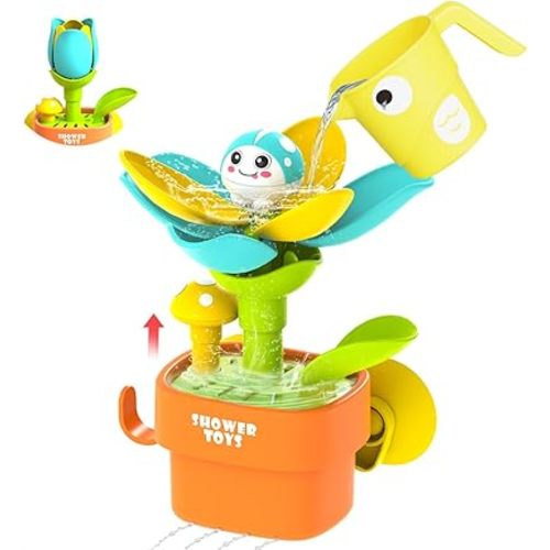 Bath Toys for Kids Ages 1-3: Flower Set with Watering Cup, Toddler Interactive Bath Toys with Strong Suction Cup, Attach to Any Tub or Shower Fun for Bath Time - Great for Boys, Girls Shower Gifts
