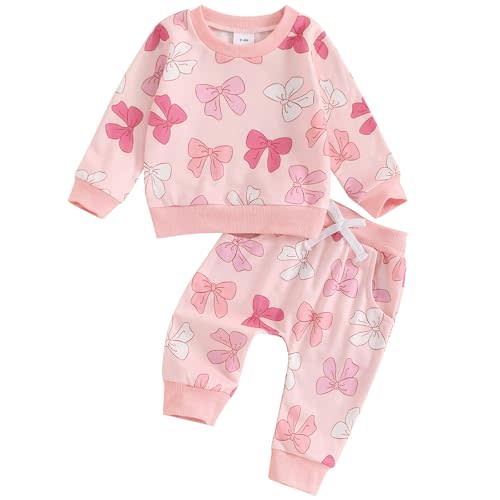 Mubineo Toddler Baby Girl Clothes Cute Long Sleeve Sweatshirt Sweatpant Outfits Fall Winter Tops Pant Outfit Sweatsuit
